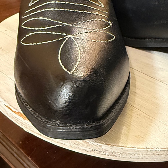 Shesole sz9 Black Vegan Leather  Cowgirl Western Boot  White Stitching Heel 1.8” - Picture 5 of 7